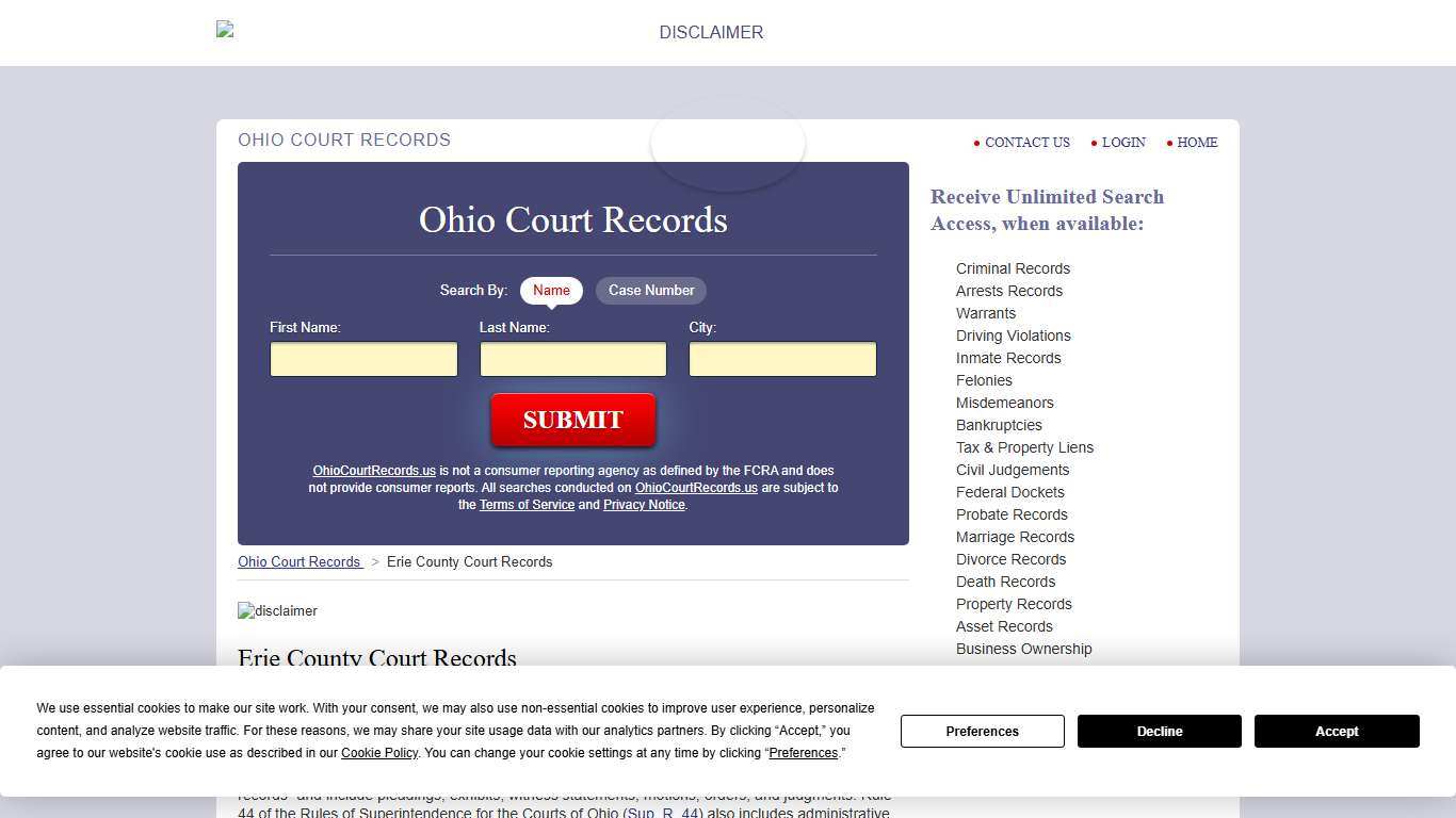 Erie County Court Records OhioCourtRecords.us