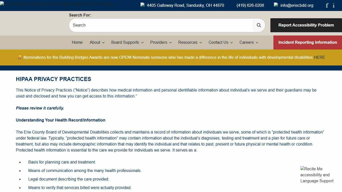 HIPAA Privacy Notice – Erie County Board of Developmental Disabilities