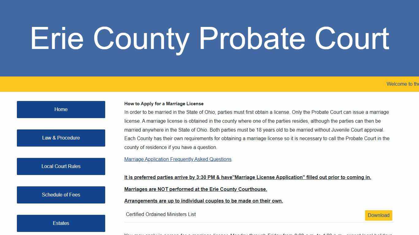 Erie County Probate Court - Marriage Application