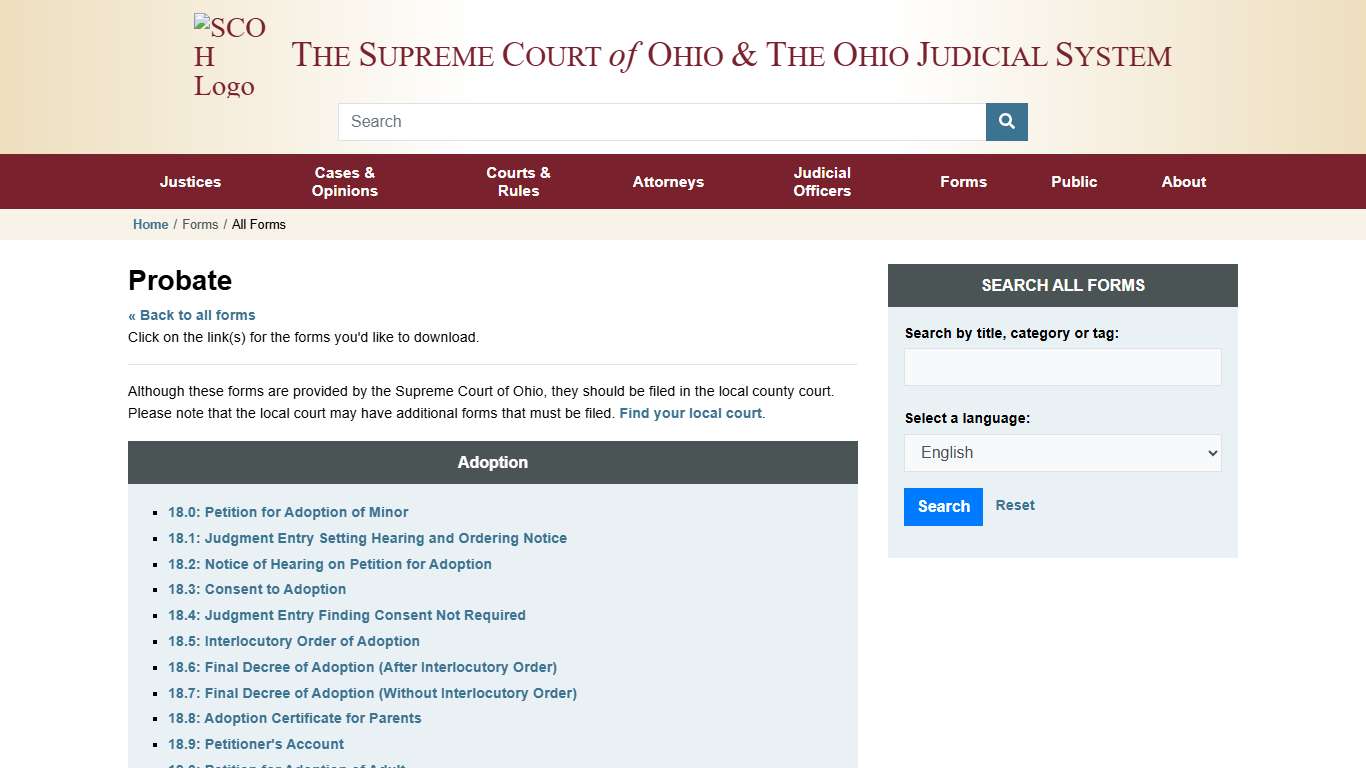 Probate Forms » Supreme Court of Ohio